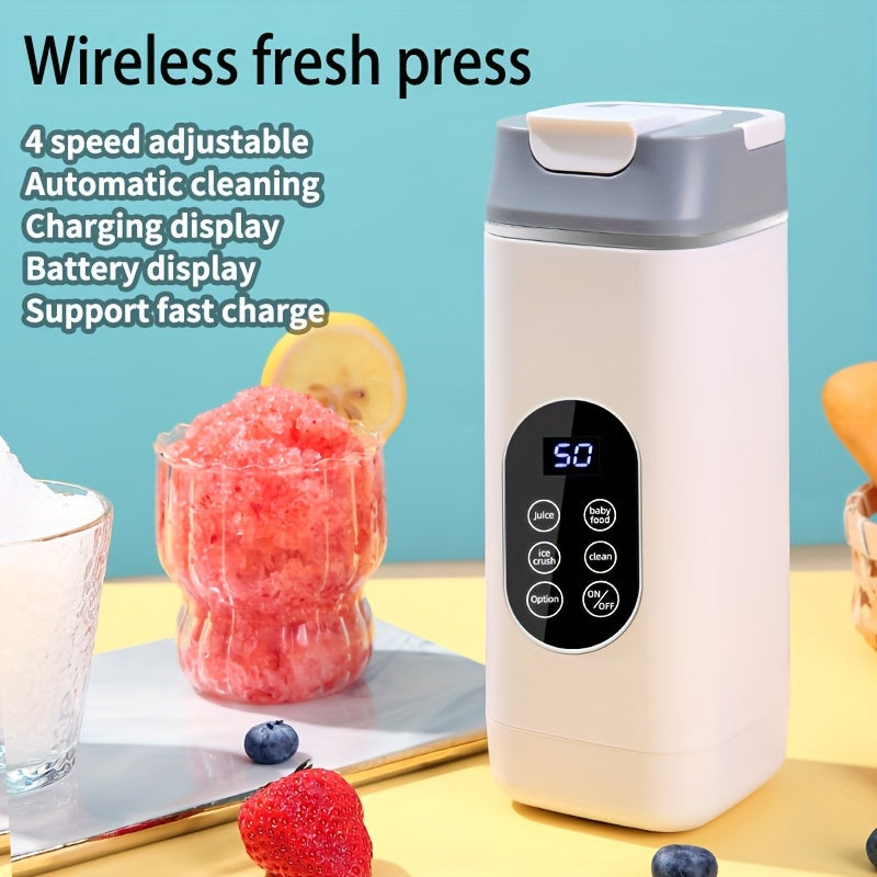 Tragbarer, per USB aufladbarer Mixer & Entsafter | 420 ml | Digitalanzeige, Edelstahlklingen | 3-in-1-Design für Smoothies, Shakes & frische Säfte | Leicht zu reinigen, ideal für Zuhause, Büro, Reisen & Camping | Stilvoll und modern