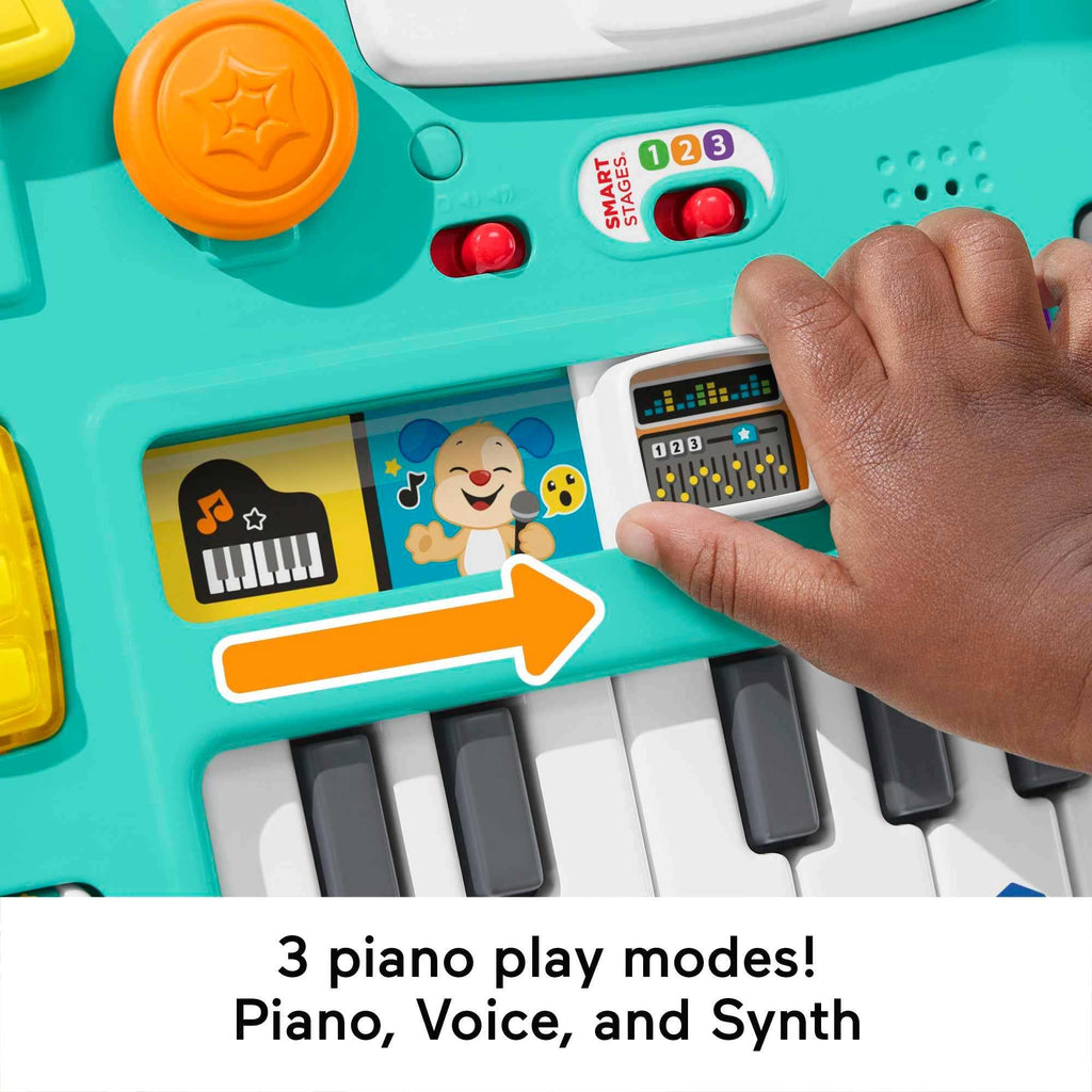 FISHER-PRICE HXG09 Lernspaß DJ-Spieltisch – Musikalisches Lernspielzeug mit 3 Klavierspielmodi, Lichtern, 12 Motorikaktivitäten und über 100 Liedern und Tönen, spricht Deutsch, ab 6 Monaten / 1 Jahr