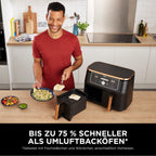 Ninja Dual Zone Digital Air Fryer, 2 Schubladen, 6-in-1, Heißluftfritteuse, 9,5 l, Heißluftfritteuse, Max Crisp, Braten, Backen, Aufwärmen, spülmaschinenfeste Körbe, Stein/Gold DZ400EUSTGD