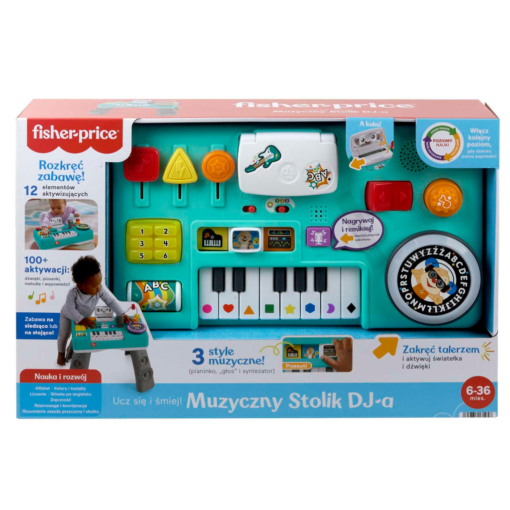 FISHER-PRICE HXG09 Lernspaß DJ-Spieltisch – Musikalisches Lernspielzeug mit 3 Klavierspielmodi, Lichtern, 12 Motorikaktivitäten und über 100 Liedern und Tönen, spricht Deutsch, ab 6 Monaten / 1 Jahr