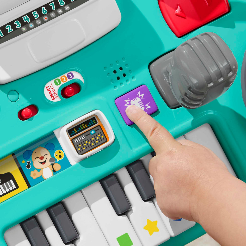 FISHER-PRICE HXG09 Lernspaß DJ-Spieltisch – Musikalisches Lernspielzeug mit 3 Klavierspielmodi, Lichtern, 12 Motorikaktivitäten und über 100 Liedern und Tönen, spricht Deutsch, ab 6 Monaten / 1 Jahr