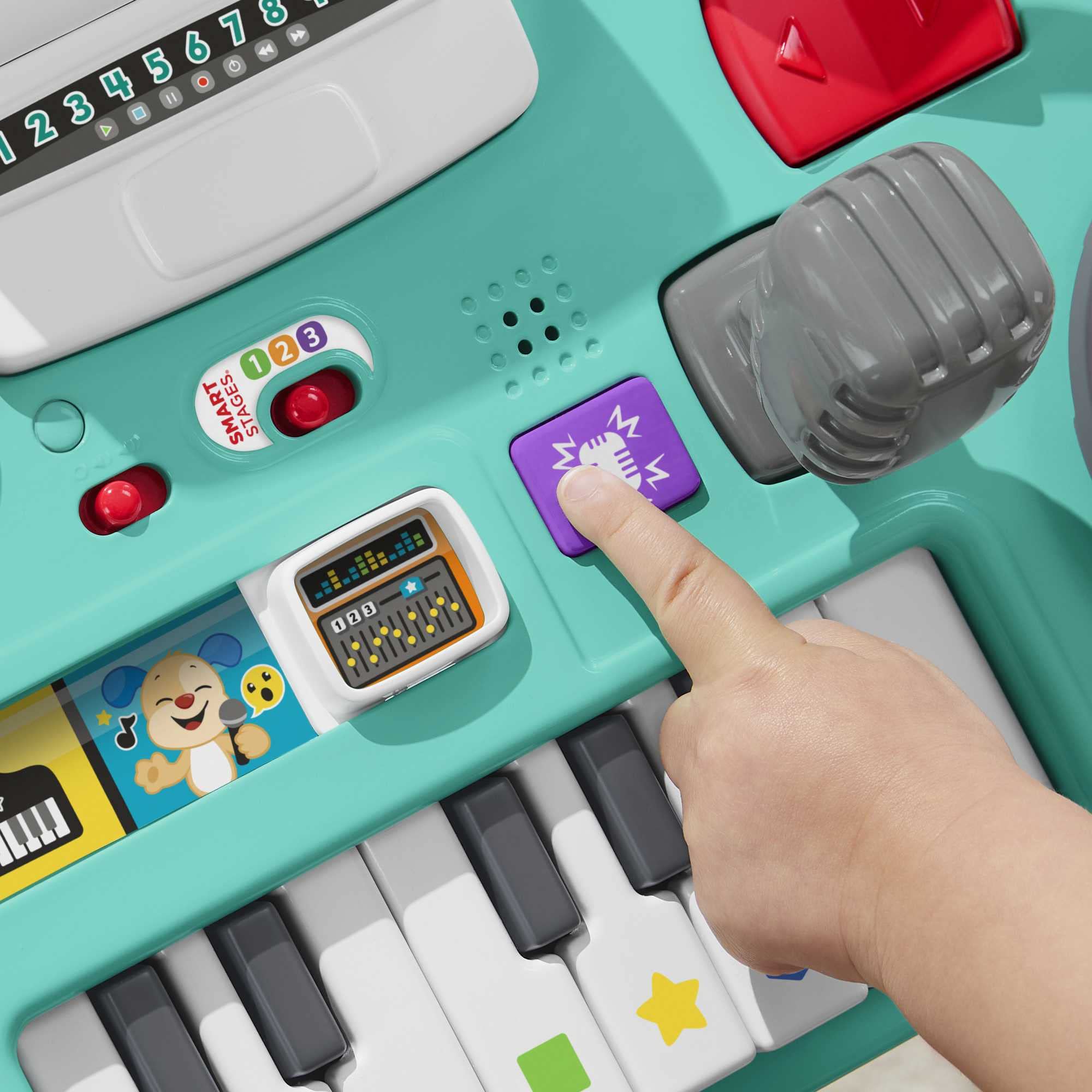 FISHER-PRICE HXG09 Lernspaß DJ-Spieltisch – Musikalisches Lernspielzeug mit 3 Klavierspielmodi, Lichtern, 12 Motorikaktivitäten und über 100 Liedern und Tönen, spricht Deutsch, ab 6 Monaten / 1 Jahr