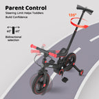 Laufrad mit Schiebestange für Kinder 18 Monate – 5 Jahre, 6 in 1 Kinderfahrrad mit Stützrädern & Pedalen, Laufrad für Jungen und Mädchen mit Bremsen & Ständer