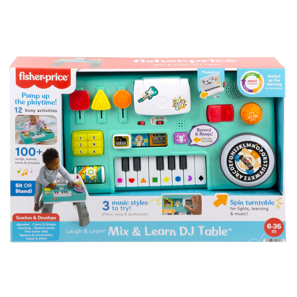 FISHER-PRICE HXG09 Lernspaß DJ-Spieltisch – Musikalisches Lernspielzeug mit 3 Klavierspielmodi, Lichtern, 12 Motorikaktivitäten und über 100 Liedern und Tönen, spricht Deutsch, ab 6 Monaten / 1 Jahr