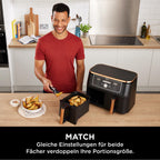 Ninja Dual Zone Digital Air Fryer, 2 Schubladen, 6-in-1, Heißluftfritteuse, 9,5 l, Heißluftfritteuse, Max Crisp, Braten, Backen, Aufwärmen, spülmaschinenfeste Körbe, Stein/Gold DZ400EUSTGD