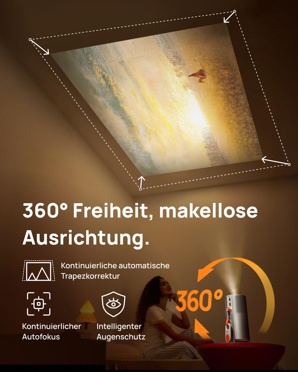 XGIMI MoGo 4 Mini Projecteur avec Batterie - Home Cinéma Extérieur Intelligent avec Support PowerBase, Autonomie 5h, Google TV et Netflix, Support 360°, 450 Lumens ISO, 2 x 6W Harman Kardon