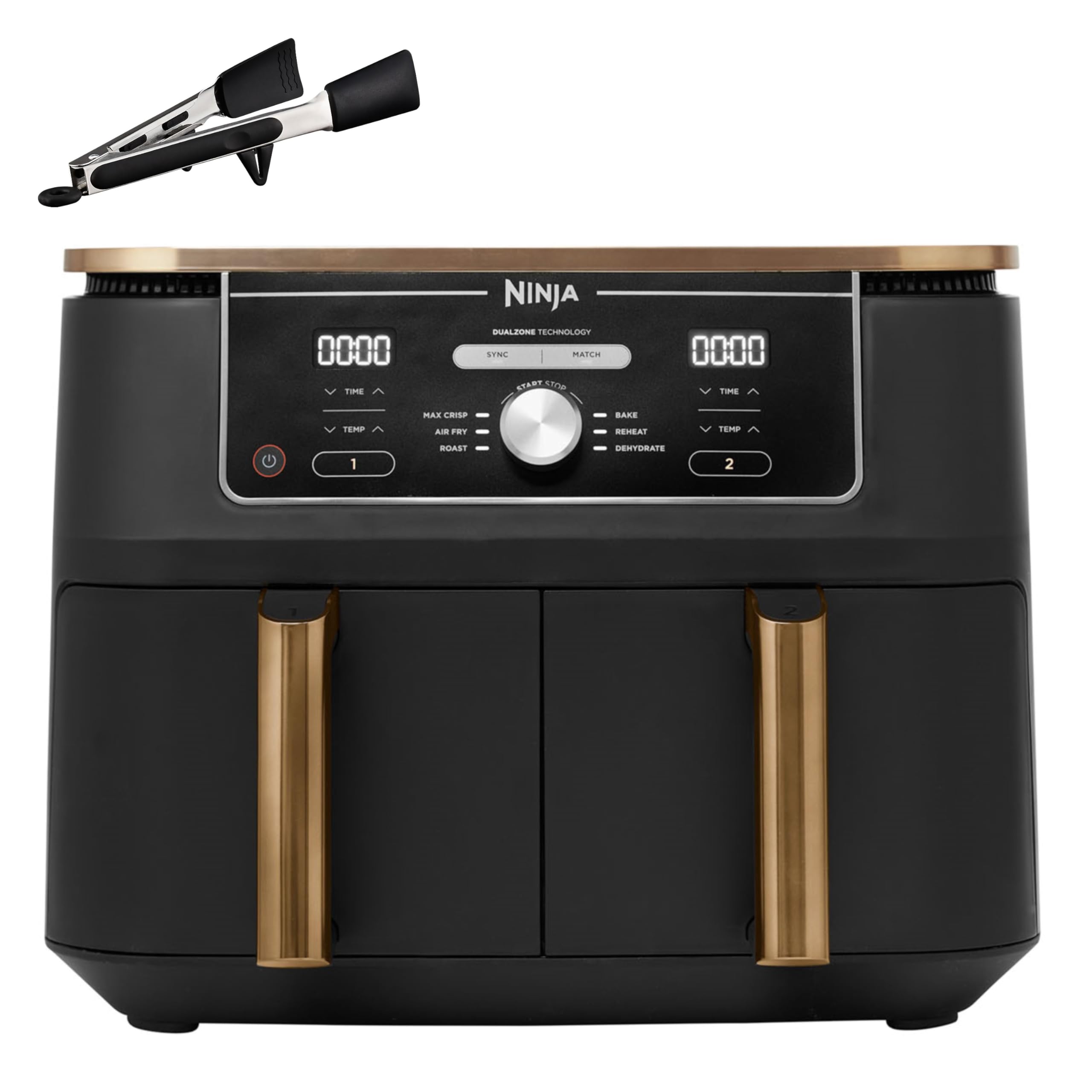 Ninja Dual Zone Digital Air Fryer, 2 Schubladen, 6-in-1, Heißluftfritteuse, 9,5 l, Heißluftfritteuse, Max Crisp, Braten, Backen, Aufwärmen, spülmaschinenfeste Körbe, Stein/Gold DZ400EUSTGD