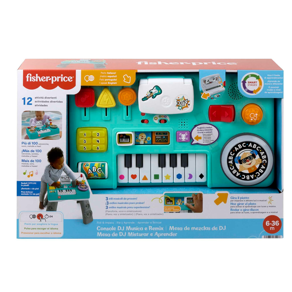 FISHER-PRICE HXG09 Lernspaß DJ-Spieltisch – Musikalisches Lernspielzeug mit 3 Klavierspielmodi, Lichtern, 12 Motorikaktivitäten und über 100 Liedern und Tönen, spricht Deutsch, ab 6 Monaten / 1 Jahr