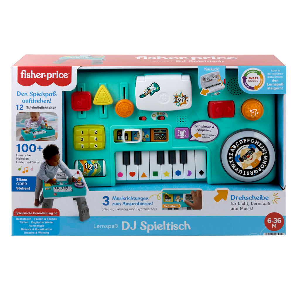 FISHER-PRICE HXG09 Lernspaß DJ-Spieltisch – Musikalisches Lernspielzeug mit 3 Klavierspielmodi, Lichtern, 12 Motorikaktivitäten und über 100 Liedern und Tönen, spricht Deutsch, ab 6 Monaten / 1 Jahr