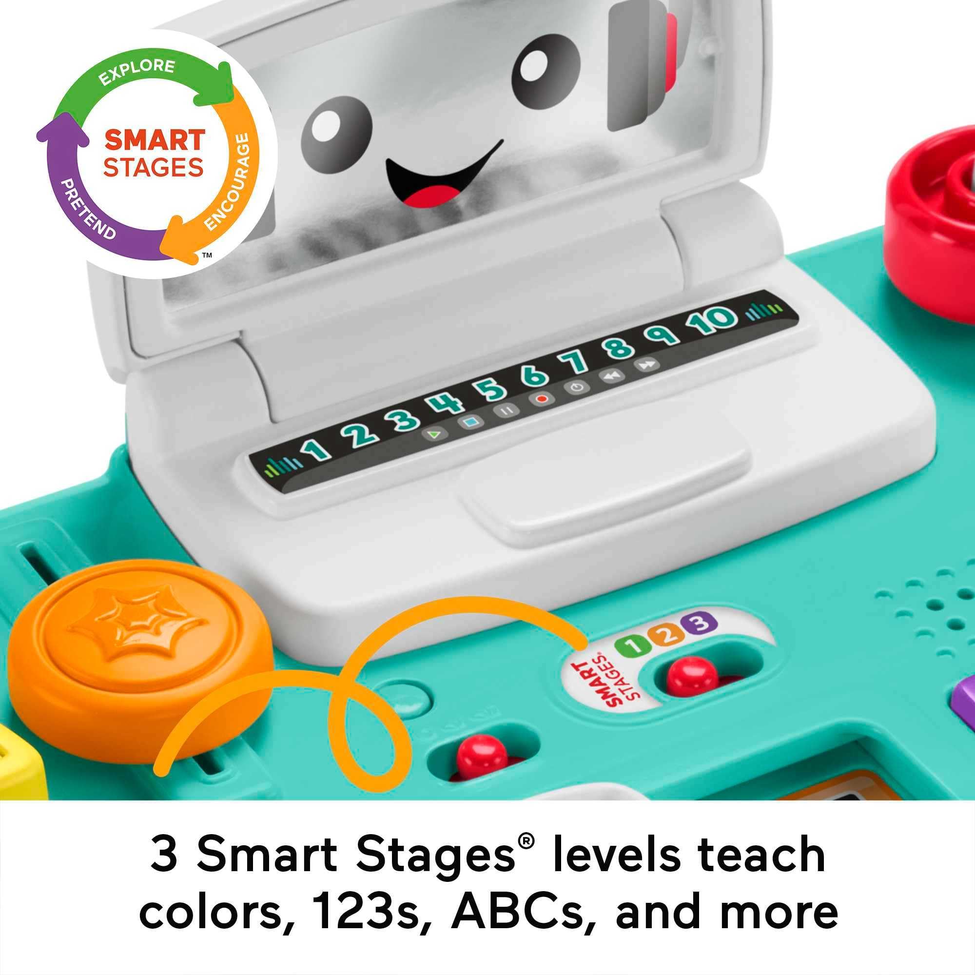 FISHER-PRICE HXG09 Lernspaß DJ-Spieltisch – Musikalisches Lernspielzeug mit 3 Klavierspielmodi, Lichtern, 12 Motorikaktivitäten und über 100 Liedern und Tönen, spricht Deutsch, ab 6 Monaten / 1 Jahr