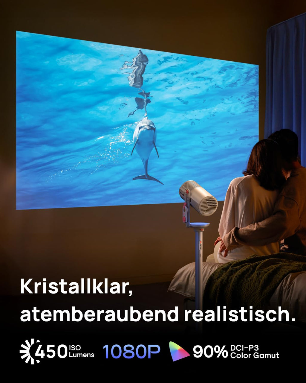 XGIMI MoGo 4 Mini Projecteur avec Batterie - Home Cinéma Extérieur Intelligent avec Support PowerBase, Autonomie 5h, Google TV et Netflix, Support 360°, 450 Lumens ISO, 2 x 6W Harman Kardon