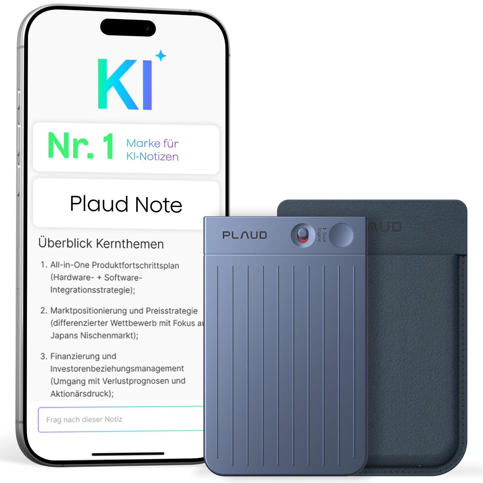 Plaud Note AI Digitaler Diktiergerät mit Tasche – 64 GB Aufnahmegerät mit KI-Technologie zum Transkribieren und Zusammenfassen