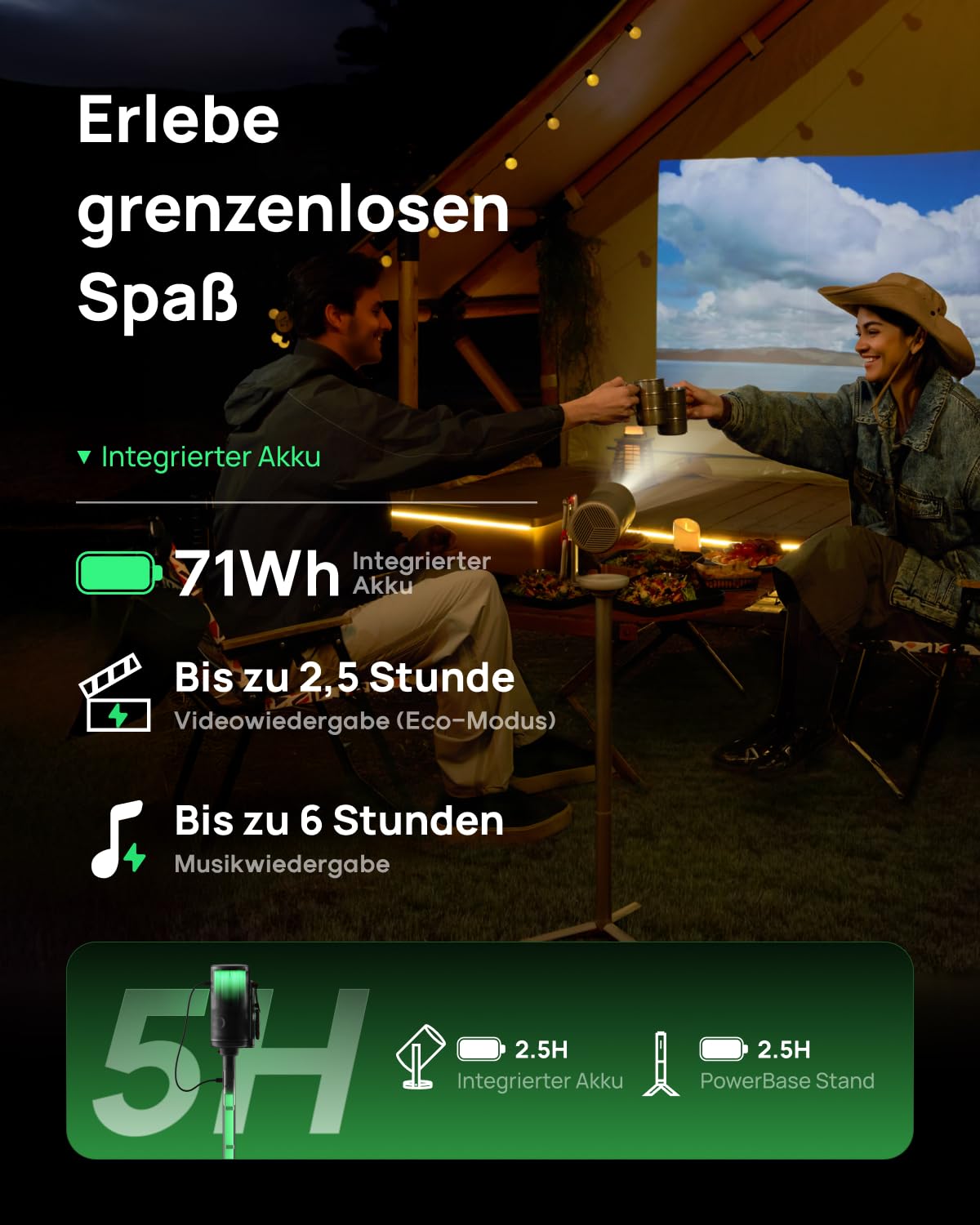 XGIMI MoGo 4 Mini Projecteur avec Batterie - Home Cinéma Extérieur Intelligent avec Support PowerBase, Autonomie 5h, Google TV et Netflix, Support 360°, 450 Lumens ISO, 2 x 6W Harman Kardon