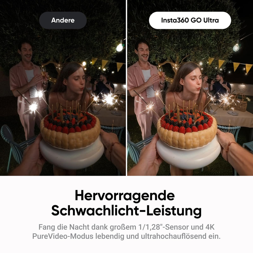 Insta360 GO Ultra Night Black - Mini caméra 4K mains libres, légère et mobile, idéale en basse lumière, partout, stabilisation FlowState, autonomie de 200 min, étanche à 10 m, idéale pour le vélo et la course à pied 