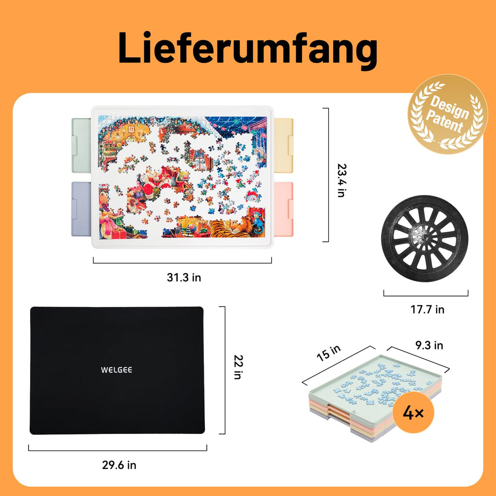 WELGEE 1000-teiliges drehbares Puzzlebrett mit 4 Schubladen & Abdeckung