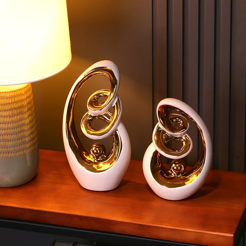 2-teiliges Set dekorativer Keramikvasen im Glamour-Stil, abstrakte, skulpturale Tischdekoration für Wohnzimmer, Büro und als Weihnachtsdekoration