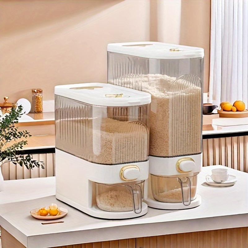 Großer Reisbehälter – 5,0/10,0 kg, feuchtigkeitsbeständig, Klappdeckel, wiederverwendbarer Kunststoff-Getreidespender für Reis, Getreide, Mehl, Tierfutter – unverzichtbarer Küchenhelfer, Organizer für Tierfutter | Transparentes Design