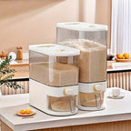 Großer Reisbehälter – 5,0/10,0 kg, feuchtigkeitsbeständig, Klappdeckel, wiederverwendbarer Kunststoff-Getreidespender für Reis, Getreide, Mehl, Tierfutter – unverzichtbarer Küchenhelfer, Organizer für Tierfutter | Transparentes Design