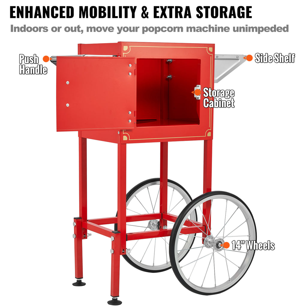 VEVOR Popcornmaschine mit Wagen, 850 W, 8 oz (ca. 227 g), 48 Tassen, Rot