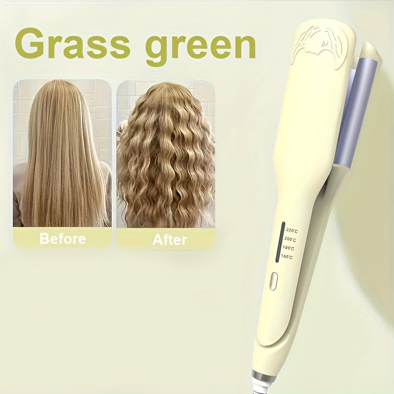 Lockenstab mit Kreppfunktion, Wellen-Lockenstab mit Kreppfunktion, Lockenstab für tiefe Wellen mit 2 Aufsätzen für Damen, geeignet für breite und tiefe Wellen, Geschenkidee für Frauen, Geburtstagsgeschenk, Muttertagsgeschenk, Pur