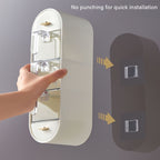 Ein 5-teiliges Gewürzspender-Set für die Küche, mit Fächern für Salz, Glutamat und verschiedene Würzmittel, zur Wandmontage ohne Bohren geeignet, mit einer Aufbewahrungsbox mit mehreren Fächern.