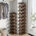 Adjustable & Foldable Bamboo Shoe Rack - Space-Saving 3-9 Tier Shoe Organizer for Small Spaces, No-Install Expandable Design for Home & Office, Natural Wood Finish, Shoe Storage Organizer