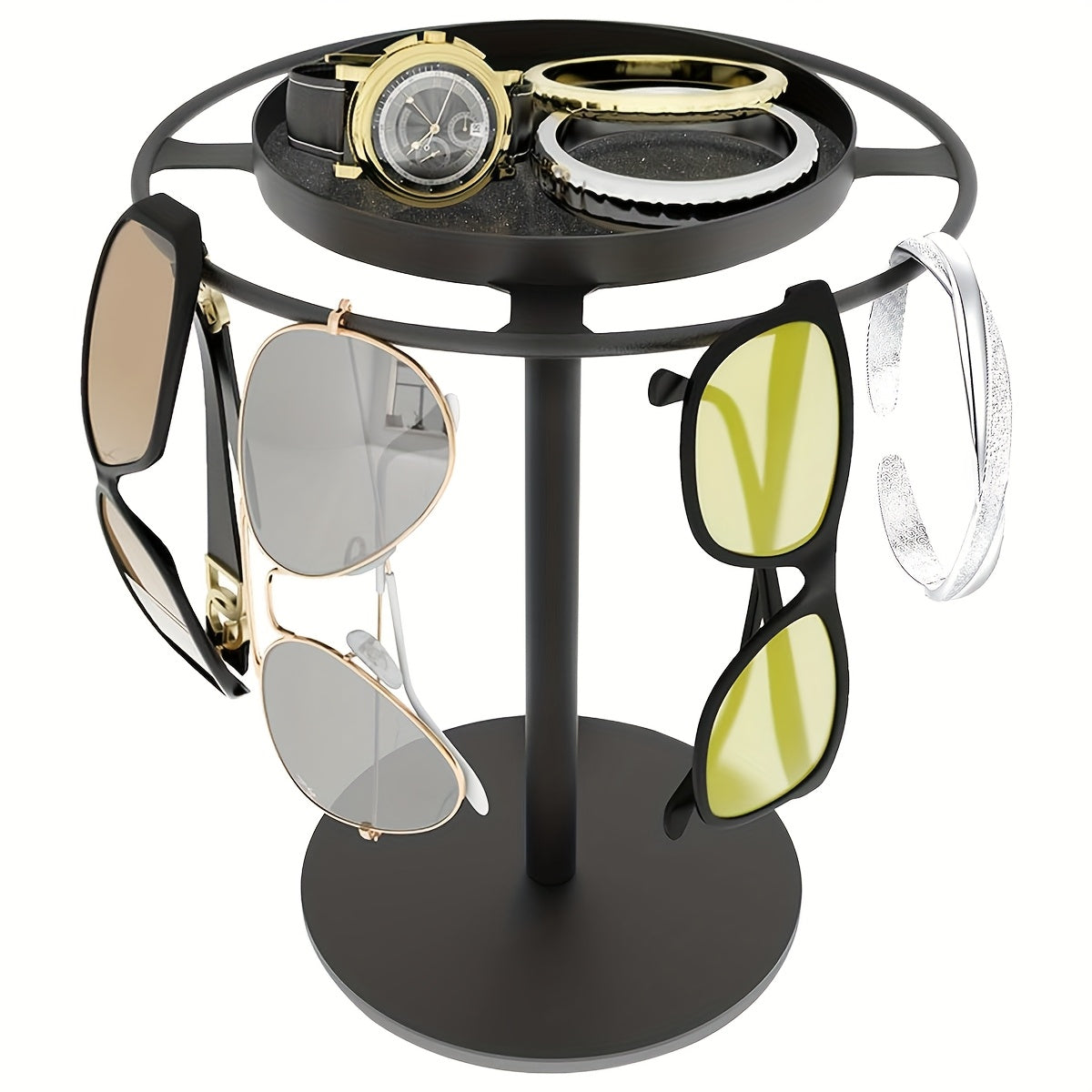 3-teiliges, vormontiertes Aufbewahrungsregal für 10 Brillen und Schmuck – Gold/Schwarz, geeignet für Brillen bis 8,89 cm Durchmesser, platzsparendng Organizer with Hooks, Tool-Free Assembly, Ideal for Home & Retail Use, Glasses Hanging Rack, Jewelry Or