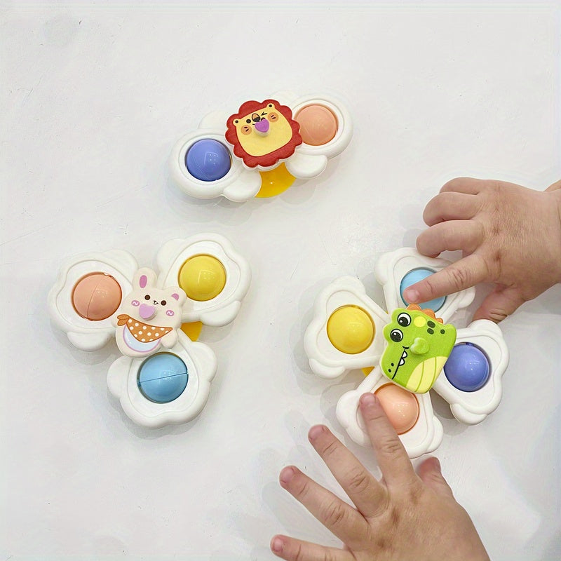 3er-Set Kreisel mit Saugnapf in Tierform für Kinder, fördert die Hand-Augen-Koordination, ideales Geschenk zum Geburtstag, zu Weihnachten oder Ostern