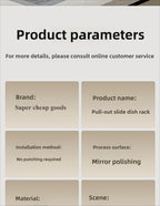 Ausziehbarer Geschirrständer, versenkbarer Abtropfkorb für Geschirr, Tassen und Gläser. Hergestellt aus rostfreiem Kohlenstoffstahl mit verstellbarer Abtropfschale. Ideal zur Aufbewahrung von Geschirr, ein unverzichtbares Küchenutensil.