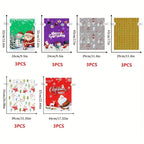 18-teiliges Weihnachtsgeschenktüten-Set, 6 Stile, je 3 Stück, Plastikbeutel mit Kordelzug und festlichen Designs, Geschenktüten für Feiertagspartys, Geschenktüten für Weihnachten, Geschenkverpackungszubehör