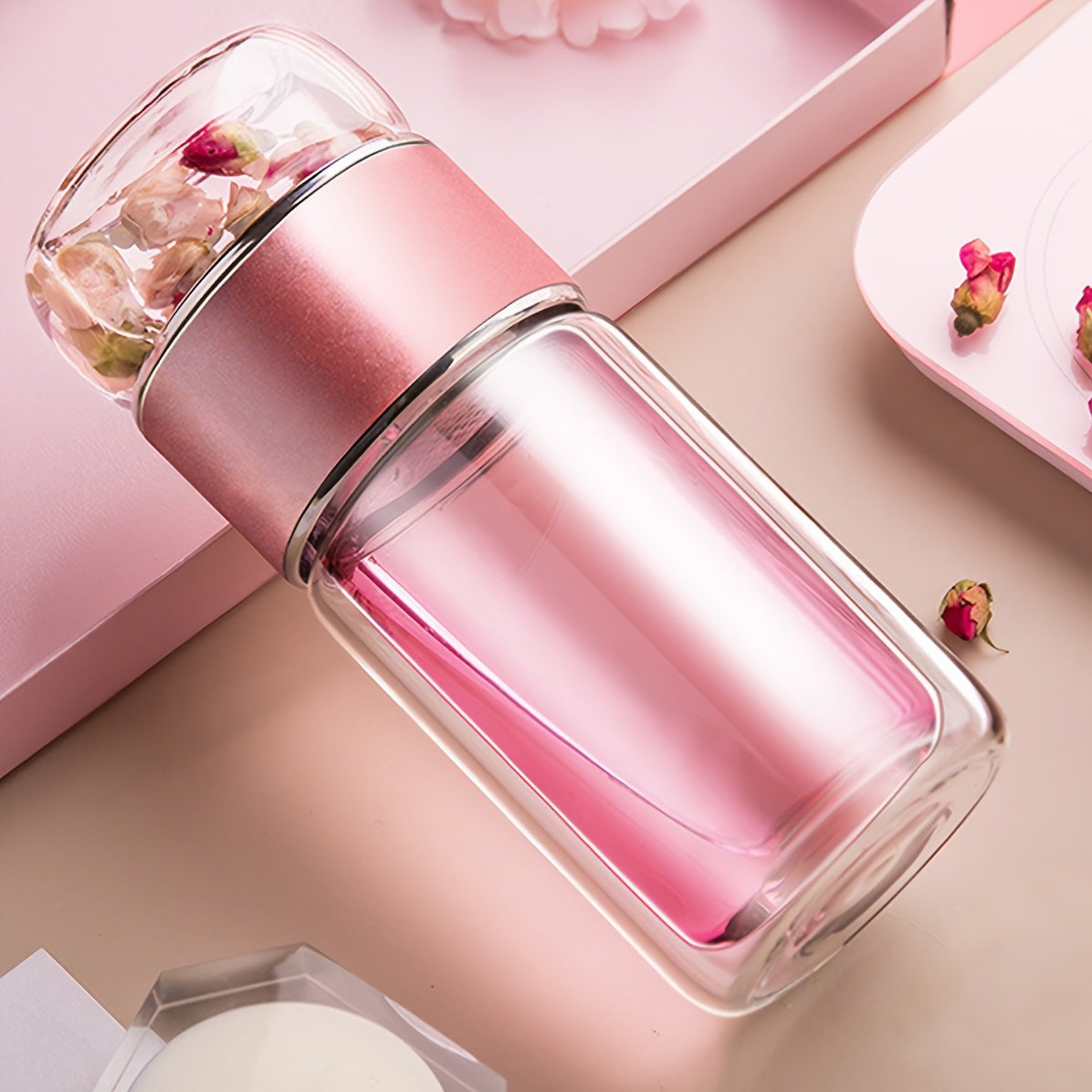 1 doppelwandige Glas-Tee-Eiflasche – isoliert, hitzebeständig, tragbar mit Teetrennfunktion, wiederverwendbar für Zuhause und unterwegs, familienfreundliches Design, multifunktionales Trinkgefäß | Transparenter Teetrenner