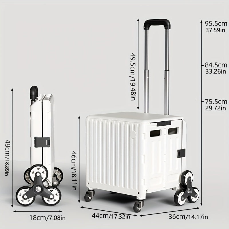Heavy-Duty Foldable Utility Cart with 4 Rotating Wheels & Telescoping Handle - Collapsible Portable Rolling Crate Handcart, Durable Plastic/Metal Construction for Travel, Shopping, Office, Teachers, Luggage Storage, Office Or