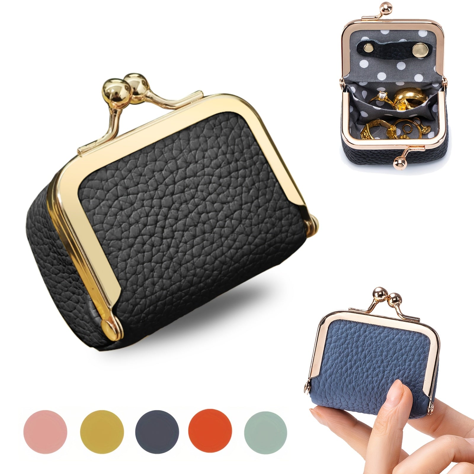 OBCREATOR Mini-Geldbörse im Vintage-Stil, kompakter Schmuckorganizer aus Eisen und Leder mit Druckknopfverschluss, strukturierter Oberfläche, ländlichem Motiv, ovaler Form, abschließbar, ideal für Ringe und Accessoires