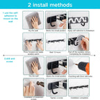 1 Stück robuste, wandmontierte Werkzeugablage aus Edelstahl, Halterung für Mopp und Besen - Geeignet für Haushalt, Küche, Garage, Waschküche, Badezimmer zur Organisation und Aufbewahrung mit Haken