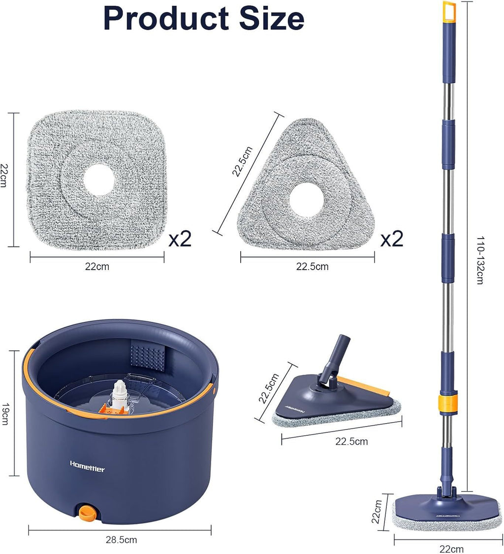 Wischmopp-Set mit Eimer, 2-in-1-Bodenwischer und Fensterwischer (132 cm) – 2-Kammer-System zur Trennung von Schmutz und Frischwasser mit 4 Mikrofaser-Wischpads für die Fenster- und Bodenreinigung