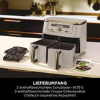 Ninja Dual Zone Digital Air Fryer, 2 Schubladen, 6-in-1, Heißluftfritteuse, 9,5 l, Heißluftfritteuse, Max Crisp, Braten, Backen, Aufwärmen, spülmaschinenfeste Körbe, Stein/Gold DZ400EUSTGD
