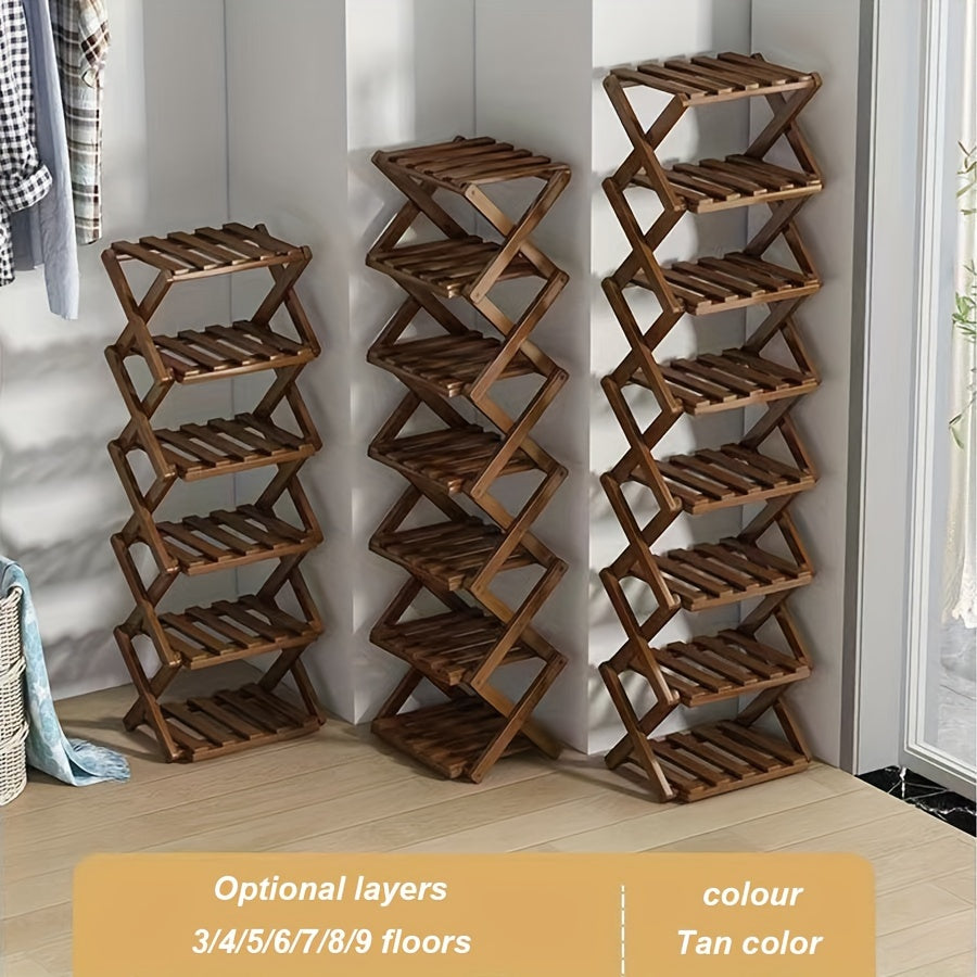Adjustable & Foldable Bamboo Shoe Rack - Space-Saving 3-9 Tier Shoe Organizer for Small Spaces, No-Install Expandable Design for Home & Office, Natural Wood Finish, Shoe Storage Organizer