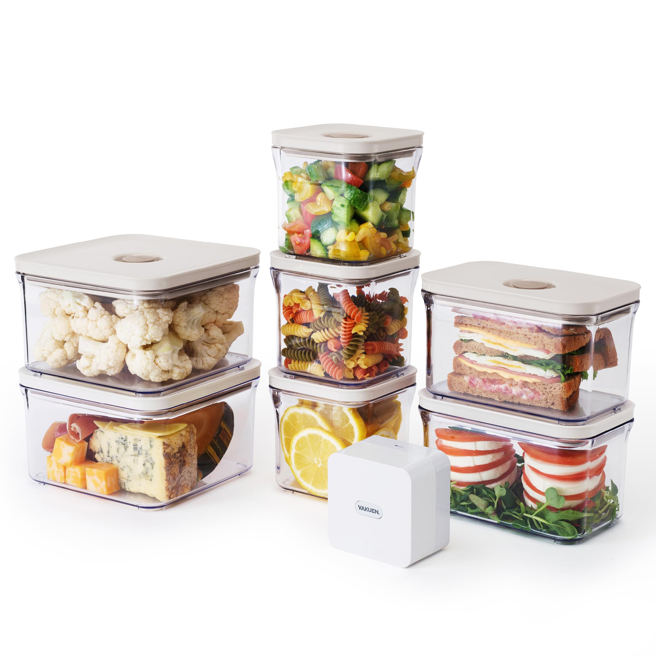 VAKUEN Premium Airtight Food Storage Containers, 4 Piece Set, Intelligent One Click Seal Lid, No Hinges, Patented Double Silicone Lining, 100% Leak-Proof, BPA-Free 