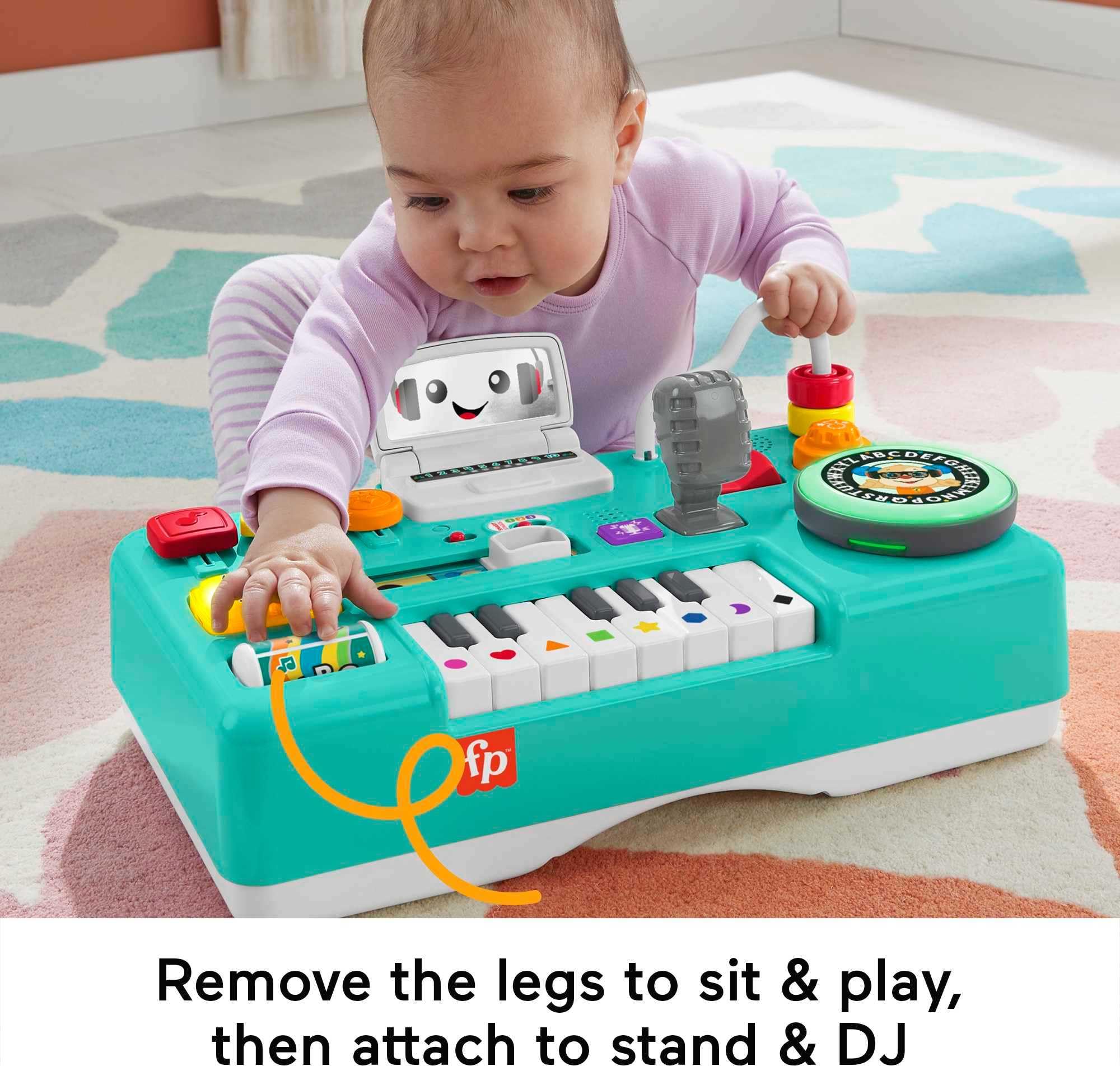 FISHER-PRICE HXG09 Lernspaß DJ-Spieltisch – Musikalisches Lernspielzeug mit 3 Klavierspielmodi, Lichtern, 12 Motorikaktivitäten und über 100 Liedern und Tönen, spricht Deutsch, ab 6 Monaten / 1 Jahr