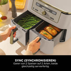 Ninja Dual Zone Digital Air Fryer, 2 Schubladen, 6-in-1, Heißluftfritteuse, 9,5 l, Heißluftfritteuse, Max Crisp, Braten, Backen, Aufwärmen, spülmaschinenfeste Körbe, Stein/Gold DZ400EUSTGD