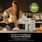 Ninja Dual Zone Digital Air Fryer, 2 Schubladen, 6-in-1, Heißluftfritteuse, 9,5 l, Heißluftfritteuse, Max Crisp, Braten, Backen, Aufwärmen, spülmaschinenfeste Körbe, Stein/Gold DZ400EUSTGD