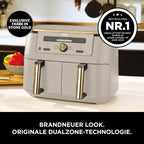 Ninja Dual Zone Digital Air Fryer, 2 Schubladen, 6-in-1, Heißluftfritteuse, 9,5 l, Heißluftfritteuse, Max Crisp, Braten, Backen, Aufwärmen, spülmaschinenfeste Körbe, Stein/Gold DZ400EUSTGD