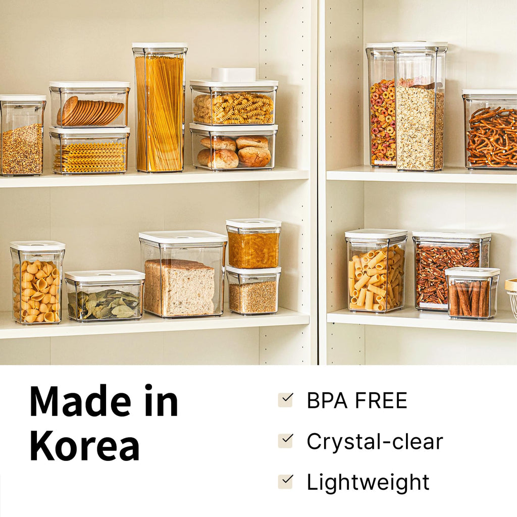 VAKUEN Premium Airtight Food Storage Containers, 4 Piece Set, Intelligent One Click Seal Lid, No Hinges, Patented Double Silicone Lining, 100% Leak-Proof, BPA-Free 