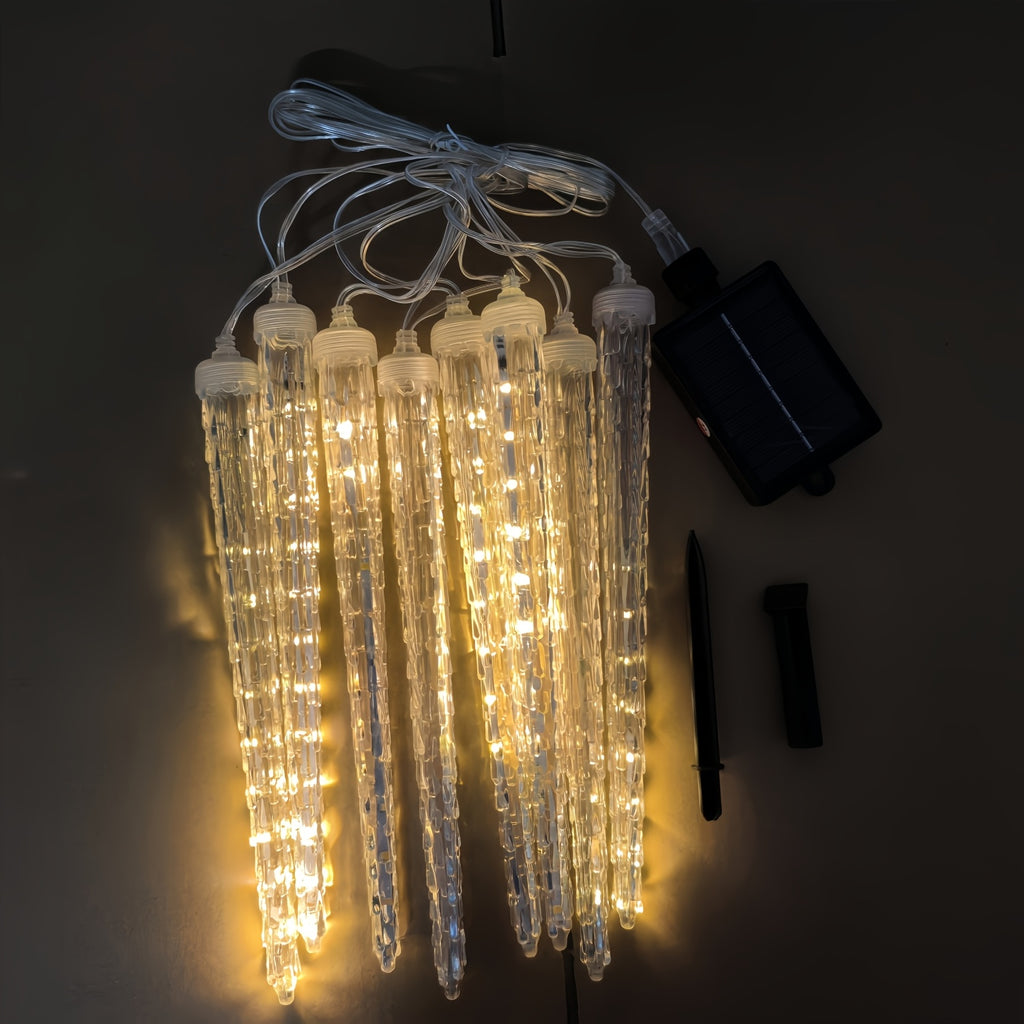 8-Pack Solar-Powered Icicle Lights - Outdoor Christmas Decoration with Solar Charging, Auto-Cycling On/Off, No Wiring Needed, for Garden, Roof, Tree, Party - Energy-Efficient Solar icicle lamps (192 SMD LEDs, 5.3m/17.5ft, Dur