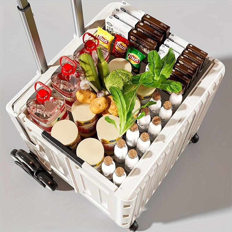 Foldable Utility Cart with Stair-Climbing Wheels, Collapsible Rolling Crate with Telescopic Handle & 360° Spinner Wheels - Durable Plastic Multi-Purpose Hand Truck for Teachers, Shopping, Moving, Storage, Moving Essentials C