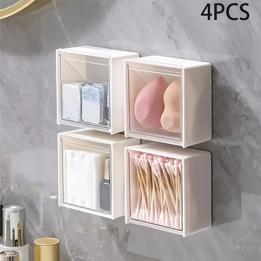 4er-Set Wand-Aufbewahrungsboxen mit Klappdeckel – kein Bohren erforderlich, Aufbewahrungsboxen mit Klappdeckel zur einfachen Organisation von modernen Toilettenartikeln und Badutensilien, Klappdeckelbox, Leichte Aufbewahrung für mehr Ordnung im Badezimmer