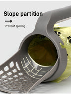 Großvolumige Katzenstreuschaufel mit integriertem Abfallbehälter – Tragbare, leicht zu reinigende Kunststoff-Katzenstreuschaufel