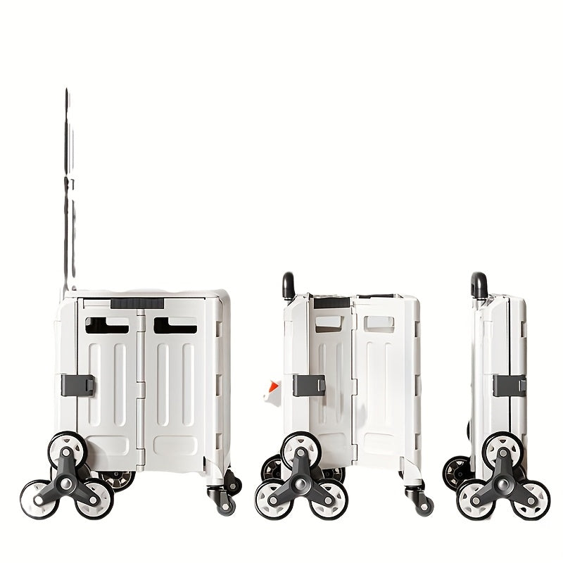 Foldable Utility Cart with Stair-Climbing Wheels, Collapsible Rolling Crate with Telescopic Handle & 360° Spinner Wheels - Durable Plastic Multi-Purpose Hand Truck for Teachers, Shopping, Moving, Storage, Moving Essentials C