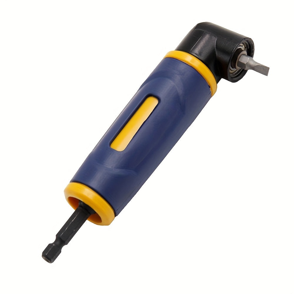 1 Stück 90°-Winkelschraubendreher-Adapter mit extra langem, ergonomischem Griff und zweifarbigem Design (Gelb/Blau) – Robustes Handwerkzeug für enge Stellen, kein Stromanschluss erforderlich
