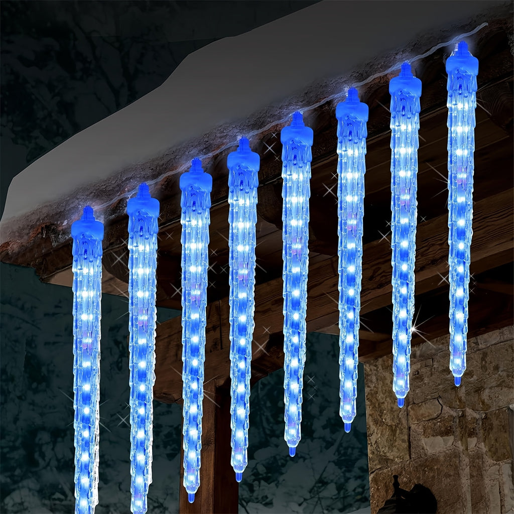 8-Pack Solar-Powered Icicle Lights - Outdoor Christmas Decoration with Solar Charging, Auto-Cycling On/Off, No Wiring Needed, for Garden, Roof, Tree, Party - Energy-Efficient Solar icicle lamps (192 SMD LEDs, 5.3m/17.5ft, Dur